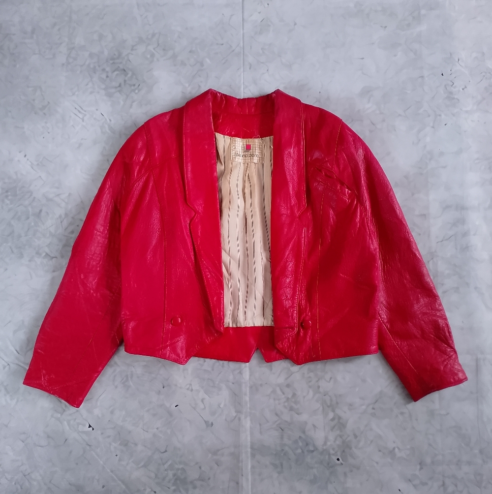 Vintage 80s Perino Ponti Women's Red Leather Jacket Bomber